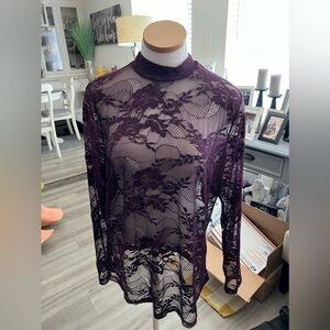 NWT- lane Bryant beautiful lace blouse long sleeves